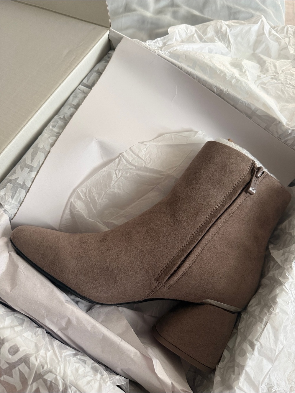 DKNY Taupe Suede-Look Side-Zip Ankle Boots